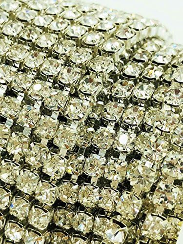 10 Yard (30 Ft) Silver Glass Rhinestone DIY Close Chain Clear Trim Sewing Craft (SS16 about 3.6mm, Silver)