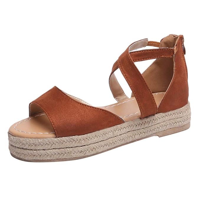 KERULA Frauen Plattform Offen Zehe Gewebt ReißVerschluss Flache Sandalen RöMische Schuhe RöMischen Fisch Mund Dicken Boden Da