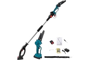 NOLANTISI 2-in-1 Mini Chainsaw Cordless Pole Saw, Cordless Mini Chainsaw Battery Powered with 2 Batteries,Electric Small Chainsaw with Extension Rod, Multifunctional Chainsaw for Wood Cutting, Trimming