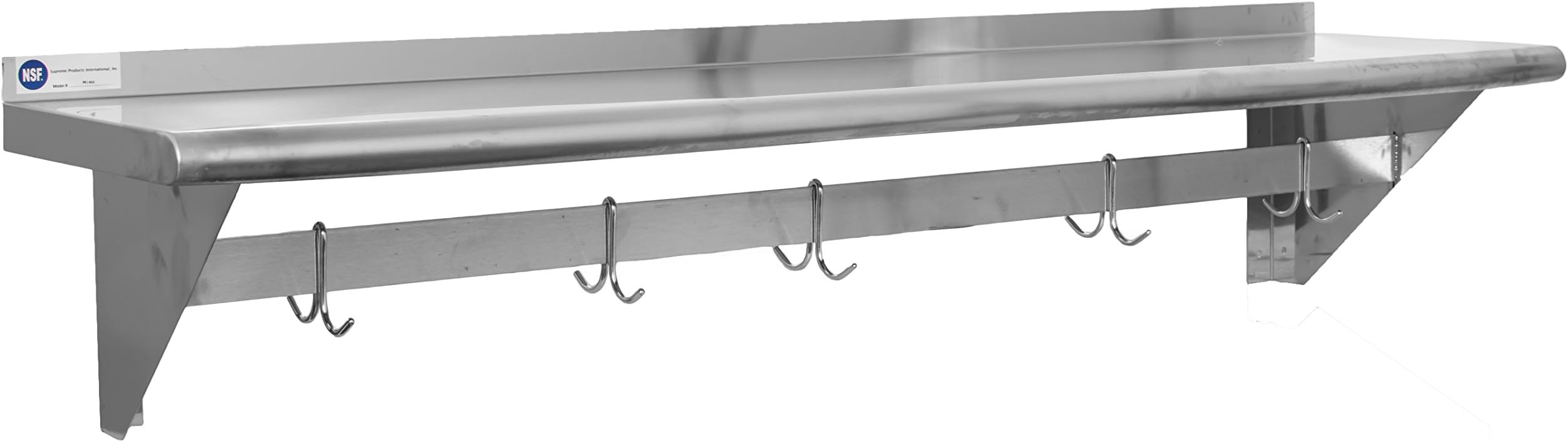 Gusto - 14" x 60" Stainless Pot Rack Shelf with 3 Hooks, Each