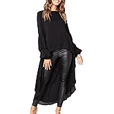 PRETTYGARDEN Women's Lantern Long Sleeve Round Neck High Low Asymmetrical Irregular Hem Casual Tops Blouse Shirt Dress