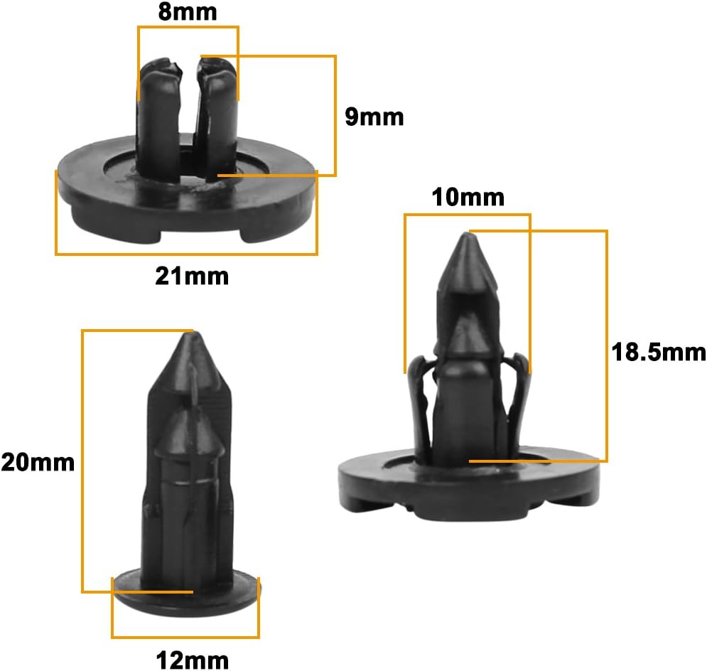 sourcing map 30 Pcs 8mm Hole Black Plastic Rivet Fastener Bumper Clip, 8mm/0.32inches - Image 4
