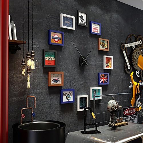 Photo wall large clocks portfolio picture frames wall games decorative frame cartoon photo wall 7 Inch ( Color : HU Black and white blue )