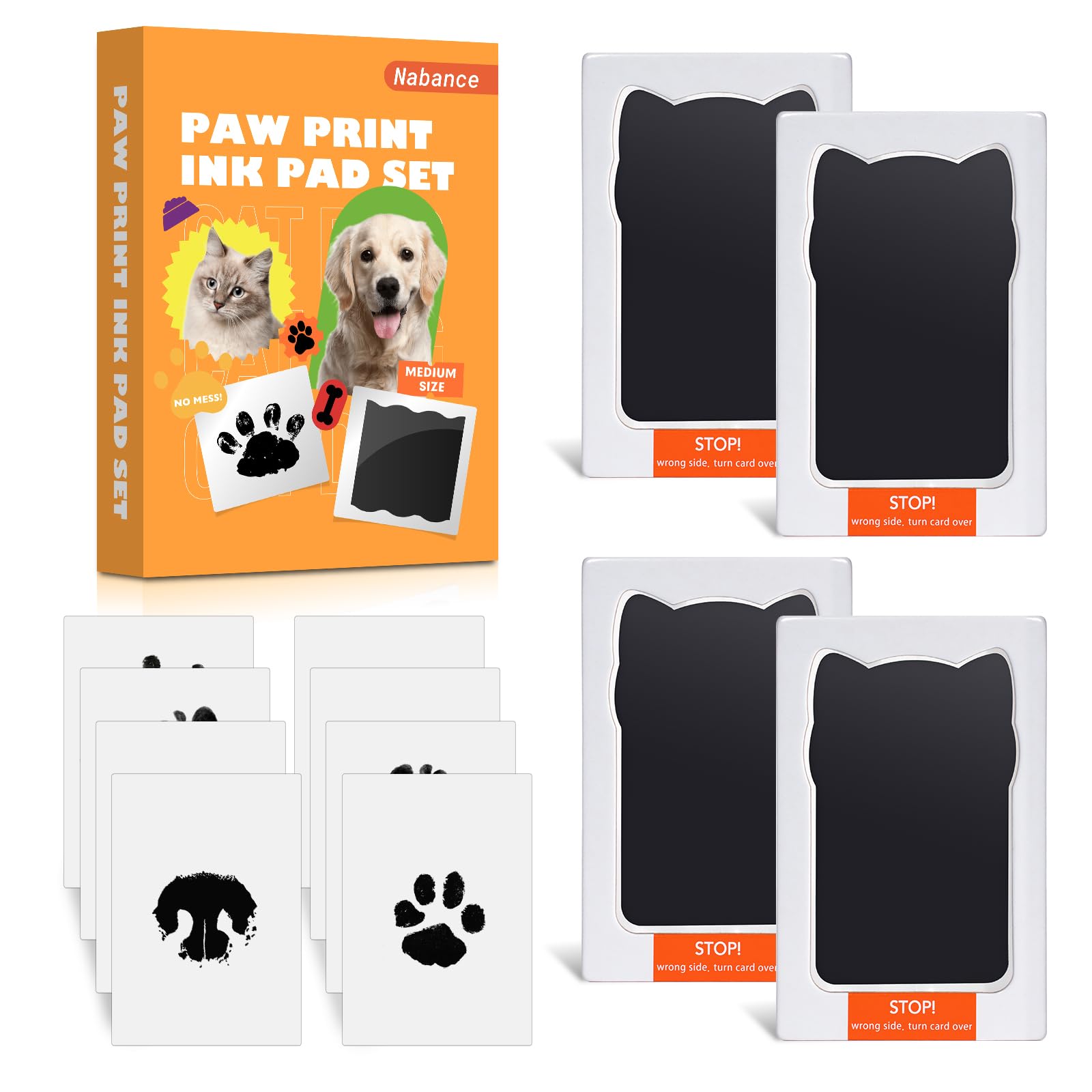 Nabance Baby Handprint and Footprint Kit, Paw Print Kit for Dogs & Cats, 4 Paw Stamp Pads, 8 Imprint Cards, Dog Paw Print Kit, Pet Inkless Paw Stamp Pads, Pawprint Family Keepsake Kit, Medium Size