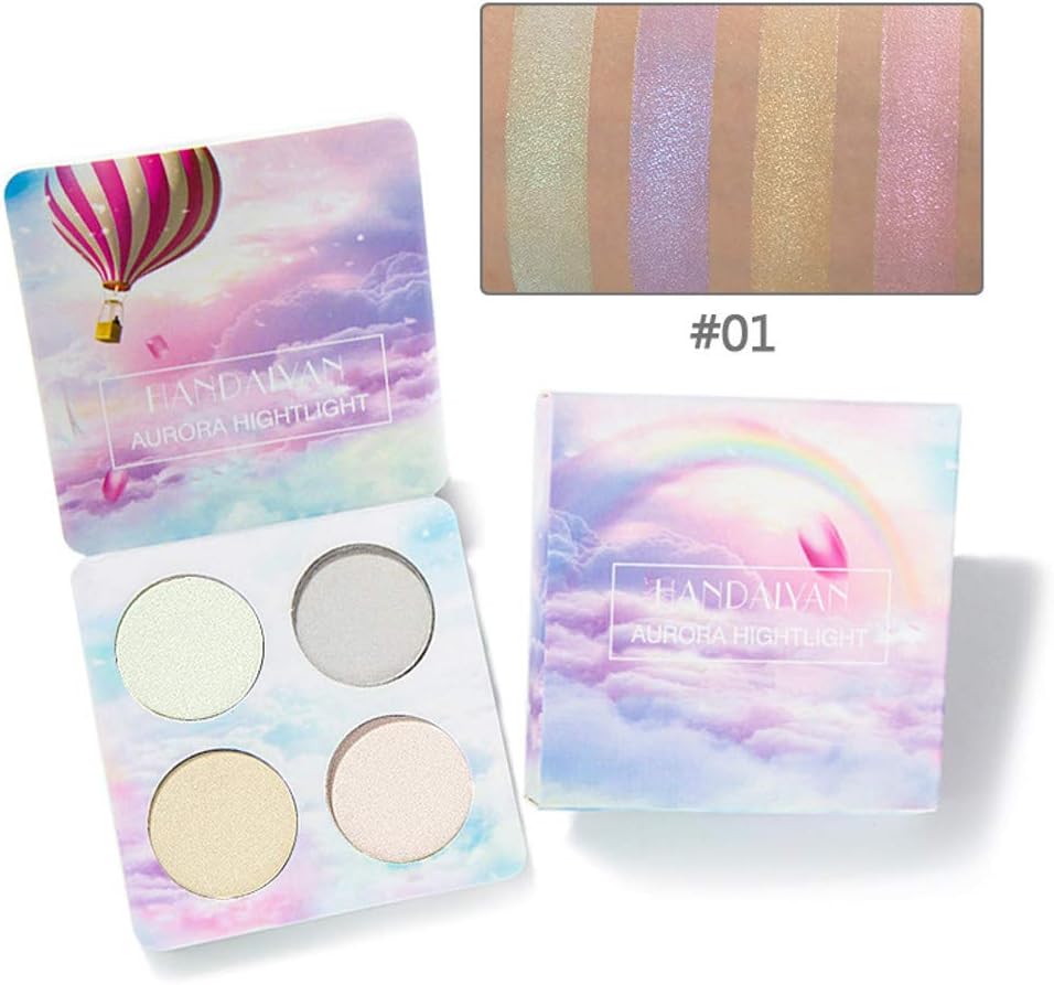 Nourich Women's 4 Color Face Powder Highlighter Powder Palette- Soft Silk Texture Pigment Waterproof Shimmer Shimmer Highlighters Brightening Face Highlighter Cosmetic