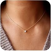 TDBSOQI 14k Gold Plated Cubic Zirconia Diamond Pendant Necklace Dainty Simple Gold Choker Necklaces for Women