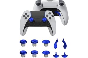 CHARM FOCUS Metal Thumbsticks & Back Paddles for PS5 Edge Controller, Analog Thumb Sticks Caps Replacement Kit for PS5 Dual Sense Edge Stick Module, 6 Joysticks, 4 Back Buttons, Blue