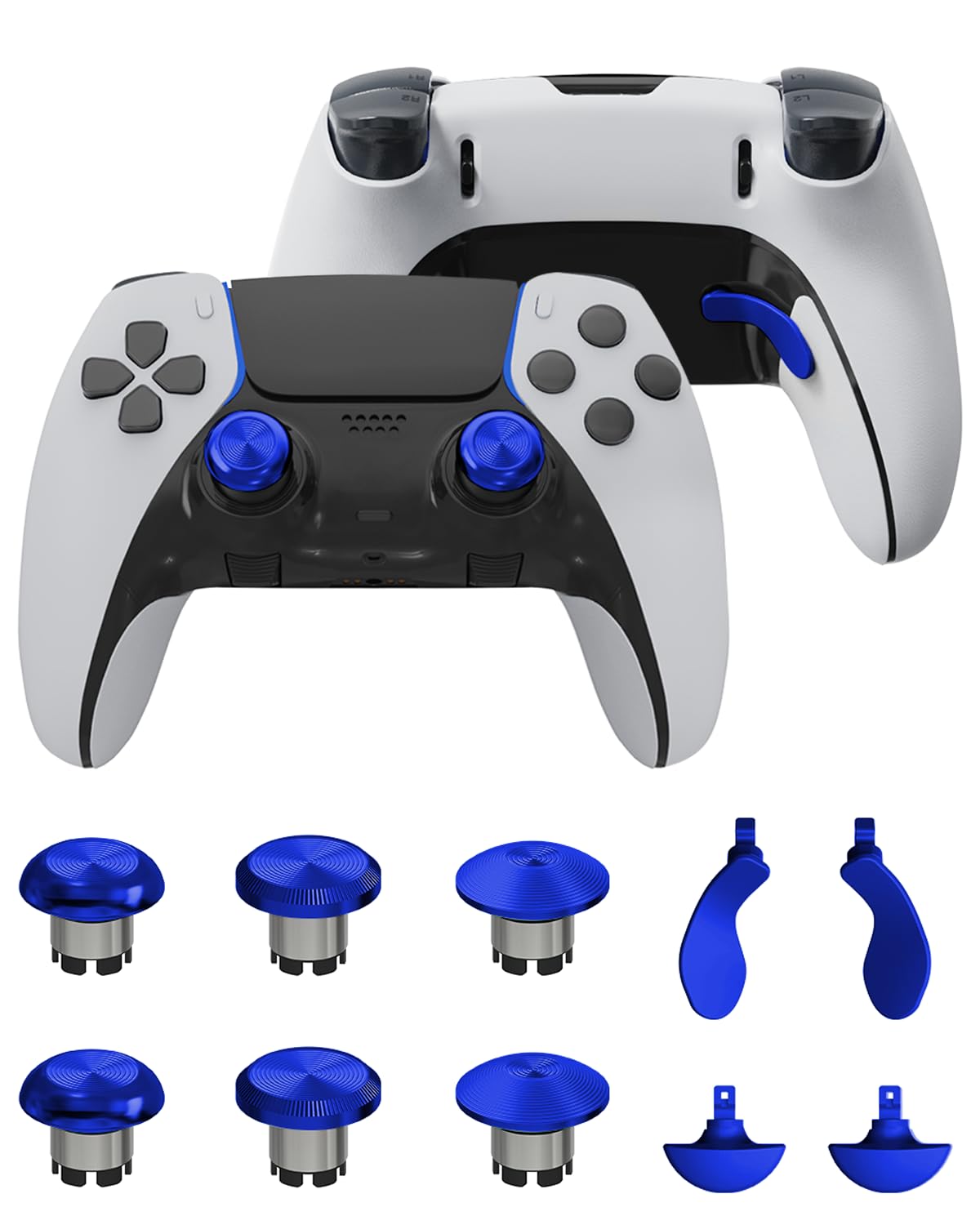 CHARM FOCUS Metal Thumbsticks & Back Paddles for PS5 Edge Controller, Analog Thumb Sticks Caps Replacement Kit for PS5 Dual Sense Edge Stick Module, 6 Joysticks, 4 Back Buttons, Blue