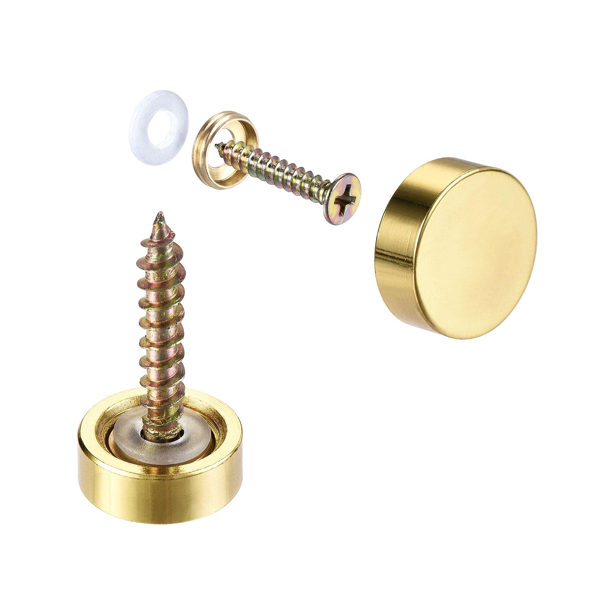 sourcing map Mirror Screws, 14mm/0.55", 10pcs Decorative Cap Fasteners Cover Nails, Electroplating, Bright Gold Metal