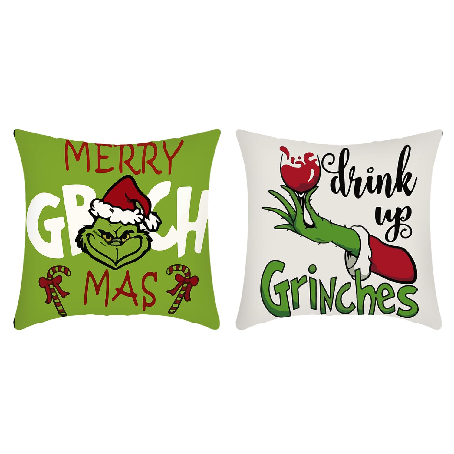 NAUZE 2Pieces Christmas Grinch Throw Pillow Cover Merry Farmhouse Christmas Throw Pillow Covers Breathable Linen Grinch Pillow Cover for Winter Xmas Sofa