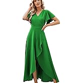 Long Black Formal Dresses for Women Gowns Evening Party Cocktail Dress,Split Elegant V Neck Wrap Ruffle Wedding Guest Dresses