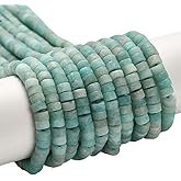 PONABEADIY 1 Box 312PCS Natural Amazonite Gemstone Beads Strands with Hole Green Flat Round Disc Shaped Heishi Stone Frosted Loose Spacer Bead Bulk for Jewelry Making Bracelets Necklace DIY Crafts