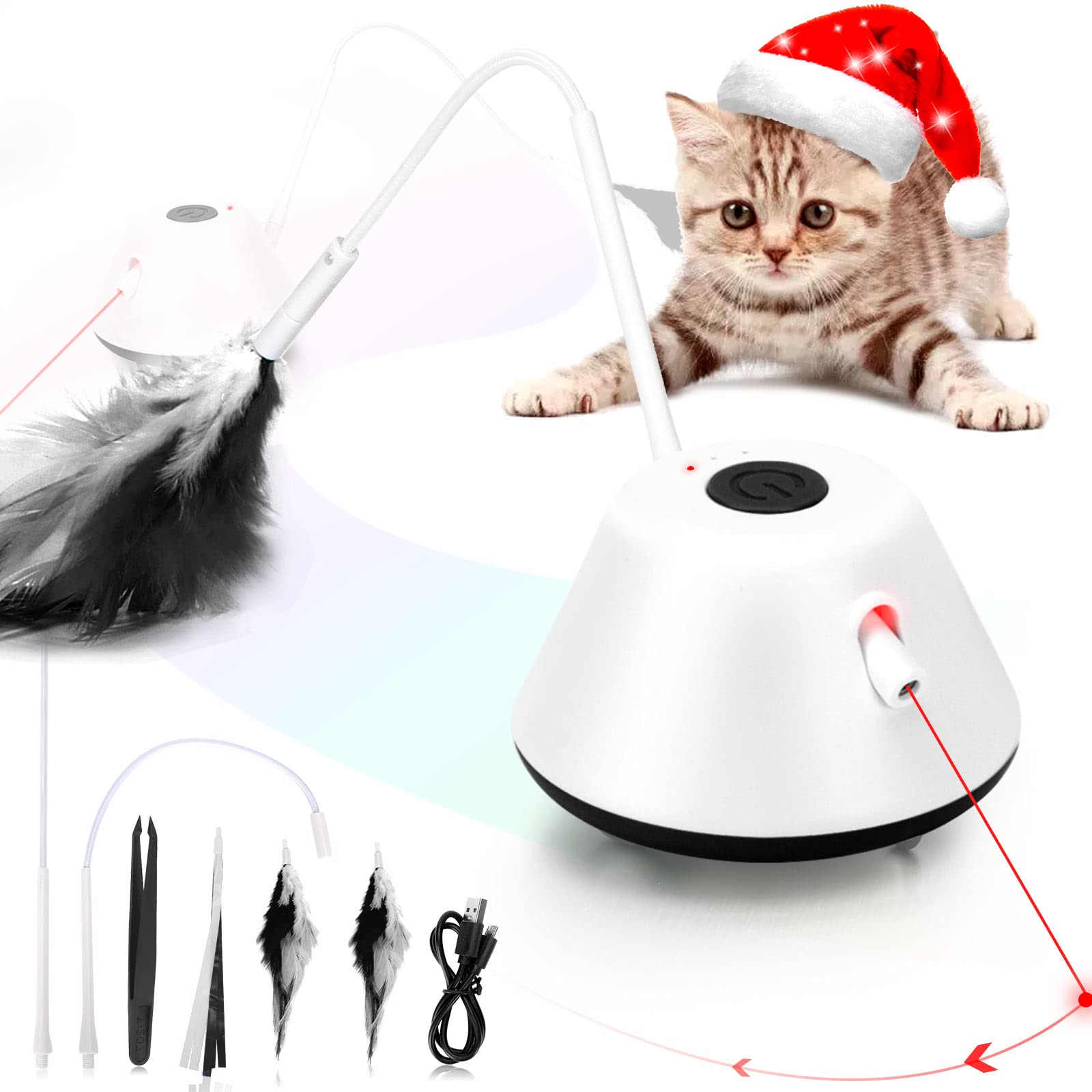 Frebento Cat Toy, Interactive Toys for Indoor Cats Exercise, Automated Light Toy with and Feathers, Self Rotating Auto Moving Kitten Toys, 3 Modes Electric Robotic Black