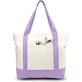TOPDesign 1-Pack Canvas Tote Bag with an External Pocket, Reusable Grocery Shopping Bag, Top Zipper Closure, Daily Essentials (Lavender/Natural)