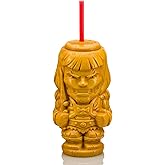 Geeki Tikis Masters Of The Universe He-Man Plastic Tumbler With Straw | Cocktail Glasses, Tropical Drinkware For Home Barware Set, Mugs And Cups | Nostalgic Cartoon '80S Gifts | Holds 25 Ounces