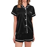 Brezzistaxs Satin Pajama Set for Women 2-Piece Satin PJ Set Button-Down Silk PJ Set - Classic Silky Pajama