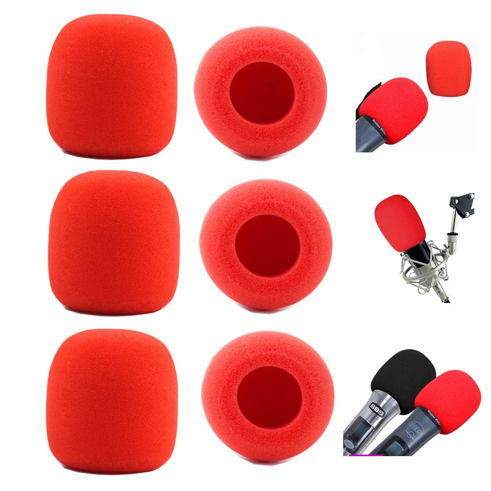 Microphone Cover, MeetRade 6 Pack Microphone Windscreen Foam Cover Mic Cover Audio Protector (Red)