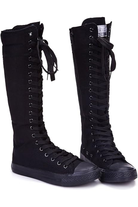 knee high canvas lace up boots