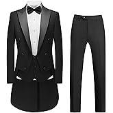 Rogers & Morris Men Tuxedo 4 Pieces Set Tail Coat Mess Jacket Style Serie Solid Black