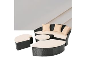 SOWINOS Outdoor Round Daybed Cushion Cover, 75" 5 Piece Set Sunbed Cushion Cover, Water-Resistant Anti-Fade with Zipper Sun Bed Materss Cover, Thick 3.1 inch 24 Colors Available, Off-White