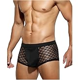 Casey Kevin Men's Underwear Sexy See Through Lace Boxer Briefs Mesh Trunks