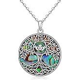 Iringnier Tree of Life Necklace Couple Mother Daughter Hecate Claddagh Necklace for Women 925 Sterling Silver Celtic Irish Abalone Jewelry Gift
