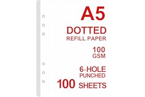 GETVOW A5 Dotted Paper Refills for A5 Filofax Planner/Binders/Organizer, 6-Hole Punched, 100 Sheets/200 Pages Filler Paper, 100gsm, 5.8'' x 8.2''