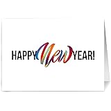 One Jade Lane Rainbow Happy New Year Cards, Christmas Cards, Holiday Cards 5x7, Heavy Stock, Set of 18 Holiday Cards & Envelo