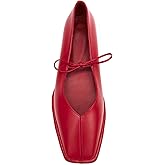 SUIARA Lace up Ballet Flats Women Square Toe Mary Jane Flats Bow Slip On Comfortable Ballerina Shoes