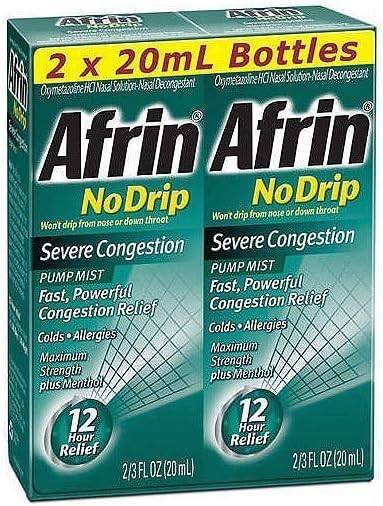 Afrin No Drip Severe Congestion Pump Mist Nasal Spray 12 Hour Relief 20 mL Bottle (Pack of 2): Health & Personal Care