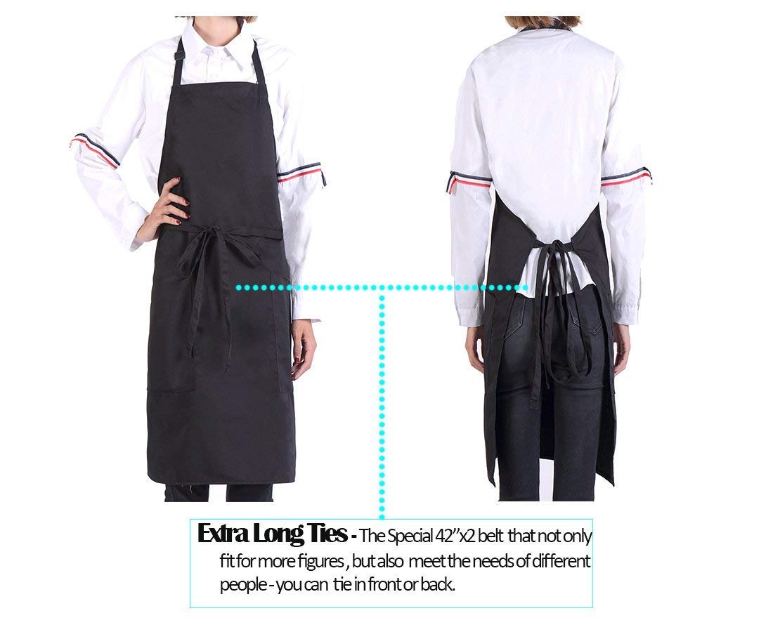 Adjustable 2 Pockets Durable Bib Apron - Black Extra Long Ties(32\