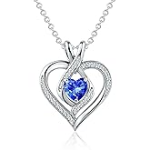 JULLJUS Sliver Birthstone Necklace for Women, Heart Pendant Necklaces, Cubic Zirconia Birth Stone Love Jewelry Birthday Gifts for Girlfriend, Wife, Mom, Daughter, Niece, Her