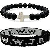 DOLLESS 2PCS WWJD Bracelets for Women Men Bead String What Would Jesus Do Bracelets Christian Jewelry Gifts
