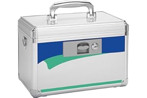 GODLONSEN Medicine Lock Box for Safe Medication - 13.4 x 7.6 x 8.2 Inches - Lockable Storage Box for Drugs, First Aid Kit Empty, Lock Boxes with Key for Home/Outdoor (Blue/Large)