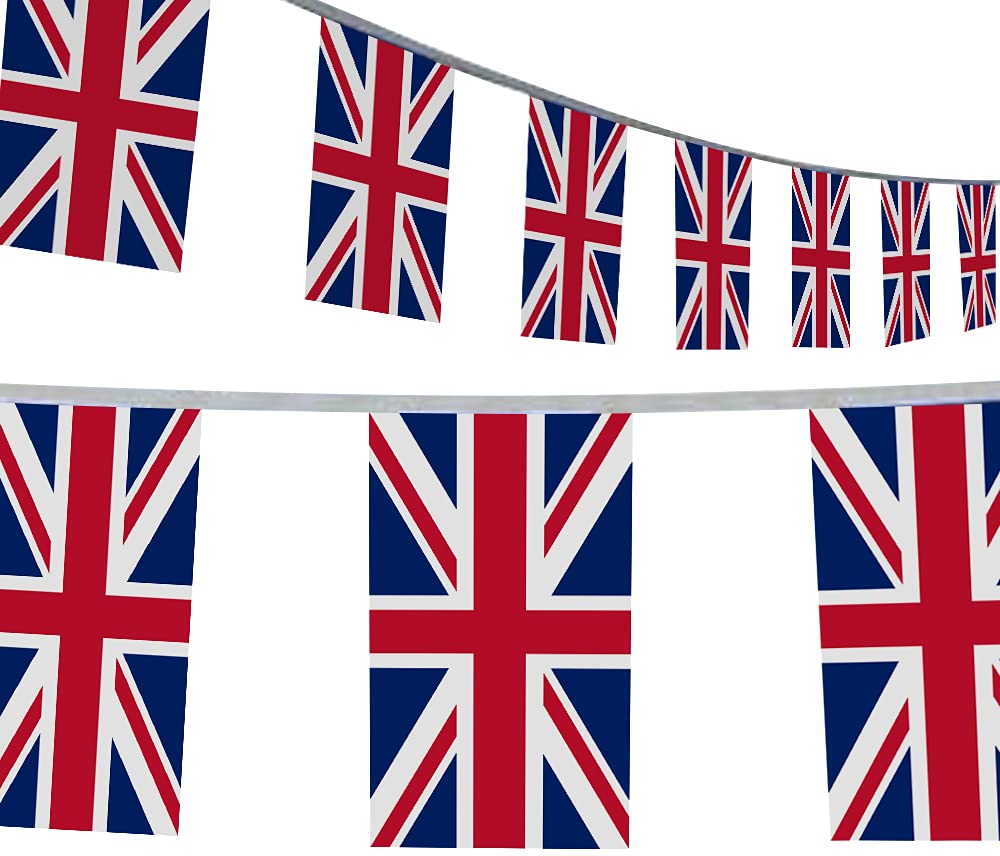 Union jack Bunting 29.5ft Extra Long Run of 30 Flag Bunting United Kingdom Great Britain Street Party Decoration Garland