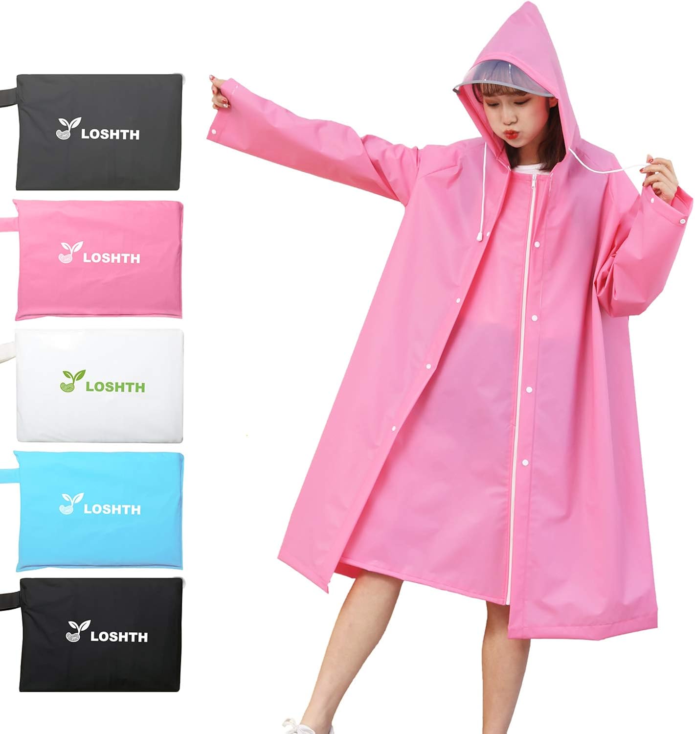 LOSHTH Rain Poncho Waterproof Reusable 