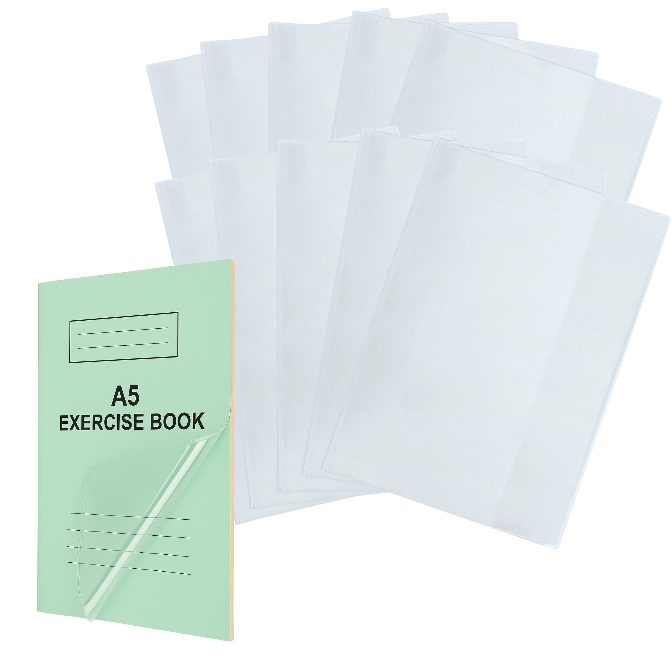 EXERZ A5 Exercise Book Cover 10PK Clear, Water Resistant, Slip On Protective Jackets for Notebook, PVC Sleeve (A5 10pk)