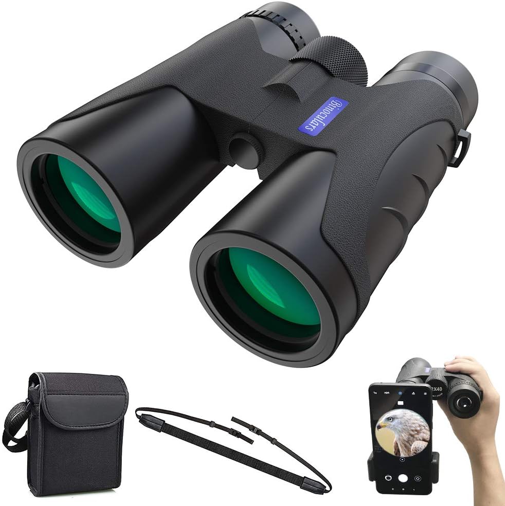 Binoculars High Power, 12x40 Compact Binoculars with BAK4 Prism, FMC Lens, Fogproof & Waterproof Vision Clear for Adults Bird Watching Traveling Sightseeing with Phone Clip