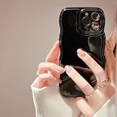 FABSPARK for iPhone 13 Case, Soft Wave Design Wavy Frame,Black | Simple Wave Design Wavy Frame Soft Silicone Aesthetic Case for iPhone 13,Black