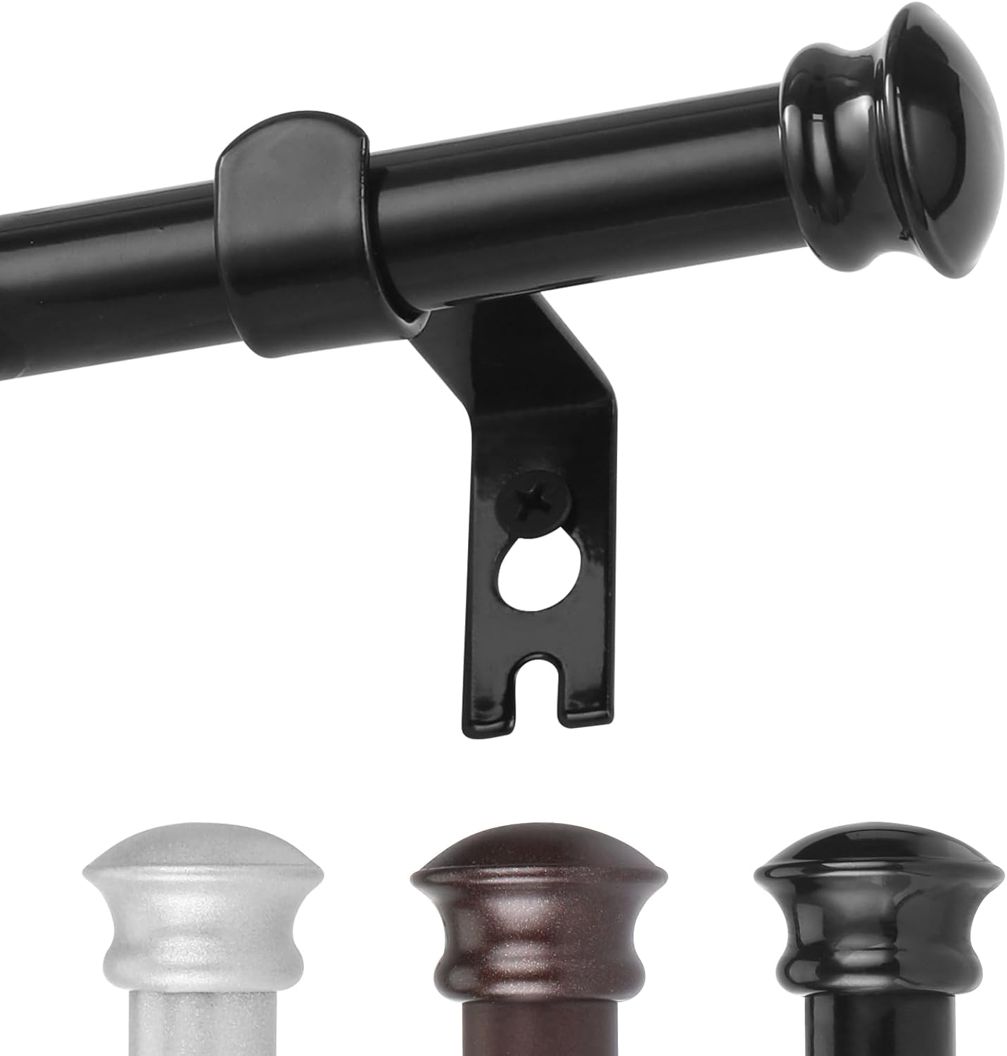 Window Treatment Hardware - Black Window Curtain Rods 30 to 45 Inches, Decorative 5/8 Inch Diameter Single Window Curtain Rod Set for Room Divider, Bedroom, Living room, Kitchen, Bathroom,With Brackets