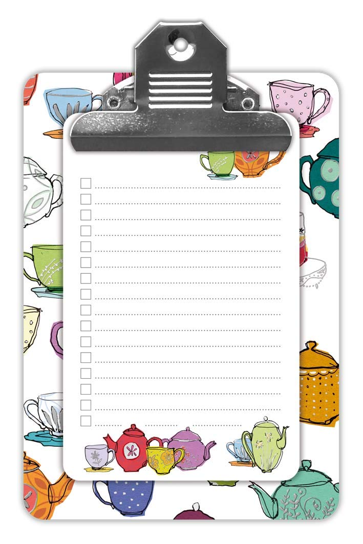 Quire Clipboard with Notepad - Time for Tea Design - 100 Pages - Size 120mm x 170mm