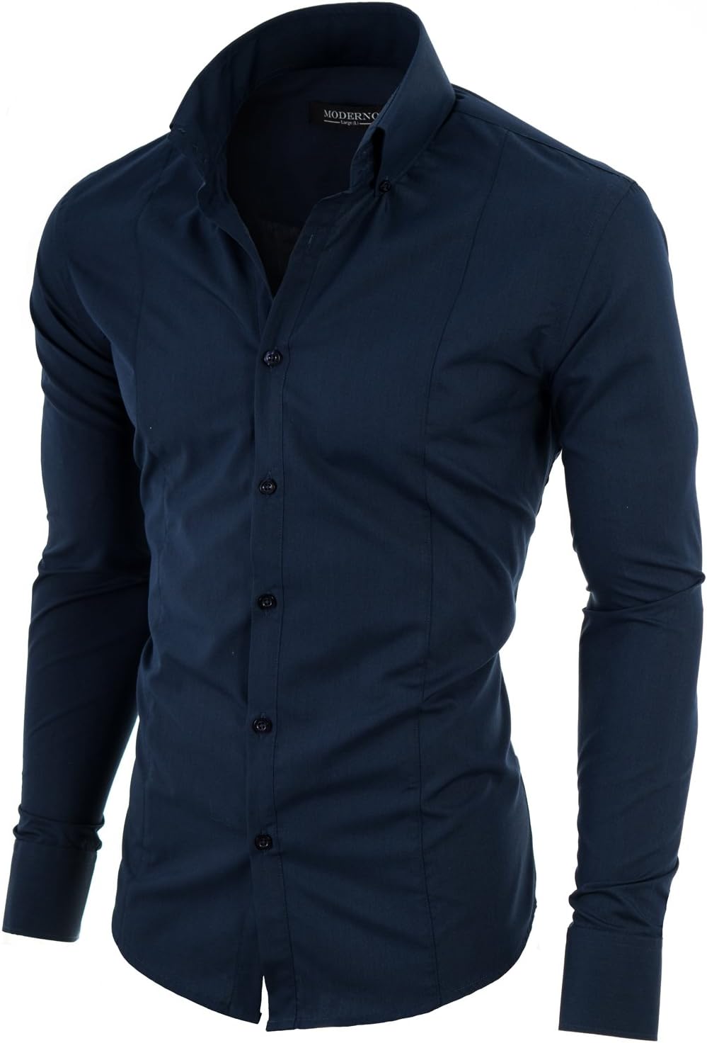 MODERNO Mens High Collar Dress Shirt - Slim Fit, Long Sleeve, Button Down