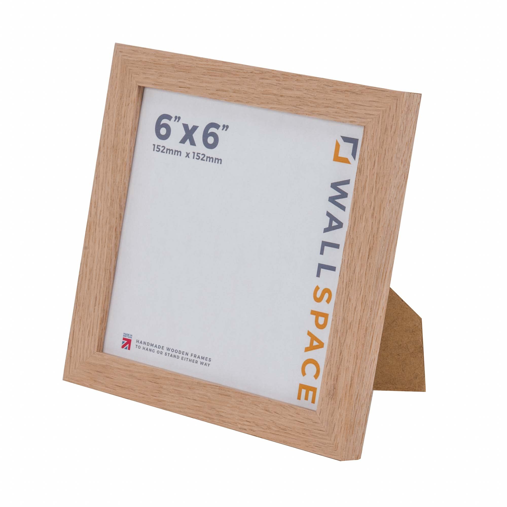 Wall Space 6x6 Oak Picture Frame | Oak Photo Frame 6x6 | 6 x 6 inch | 152x152mm | 15.2x15.2cm | Square | Real Wood with Glass | Handmade Wooden Made in UK