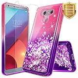 LG G6 Case, LG G6 Plus Case (2017) w/[Tempered Glass Screen Protector], NageBee Glitter Liquid Quicksand Waterfall Floating Flowing Sparkle Shiny Bling Girls Cute Case -Pink/Purple