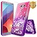 LG G6 Case, LG G6 Plus Case (2017) w/[Tempered Glass Screen Protector], NageBee Glitter Liquid Quicksand Waterfall Floating Flowing Sparkle Shiny Bling Girls Cute Case -Pink/Purple