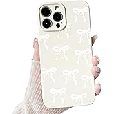 NITITOP Compatible with iPhone 14 Pro Max Case Cute Bow Knot Ribbon Pattern for Girls Women Trendy Bowknot Slim Fit TPU Bumper Silicone Shockproof Full Camera Protection Cover - White