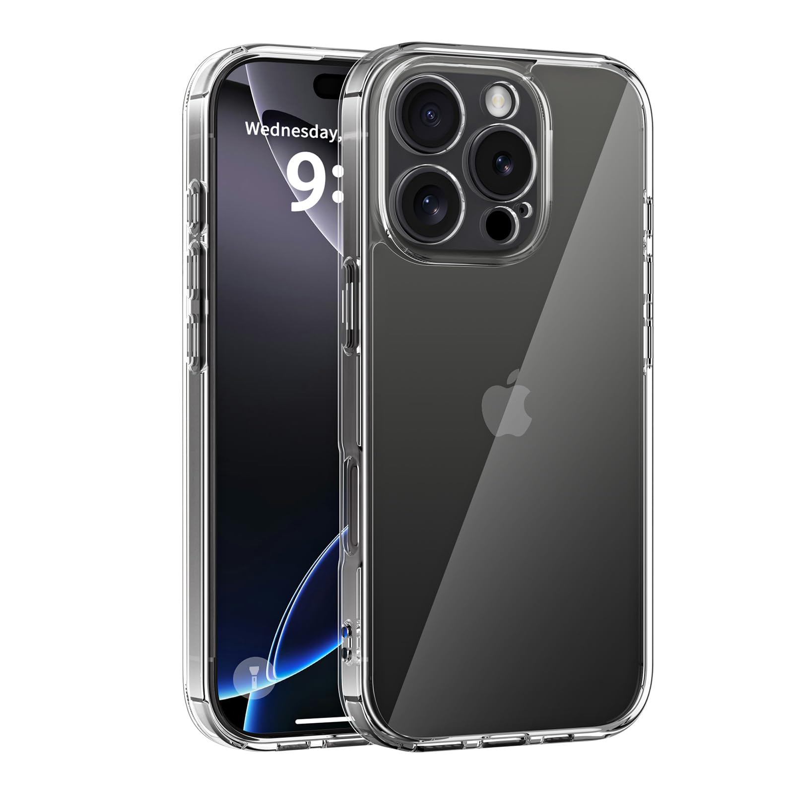 COOLQO Compatible for iPhone 16 Pro Case, Clear Phone Cover [Anti-Yellowing], 16FT Mil-Grade Drop Protection, Slim Shockproof Protective Bumper Cover