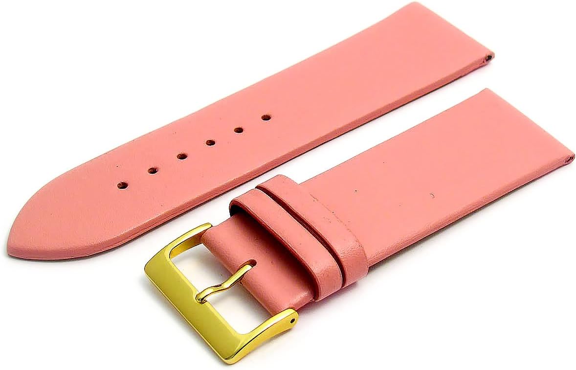 Fine Calf Leather Watch Strap Band 28mm Pink with Gilt (Gold Colour) Buckle. Free Spring Bars (Watch Pins)