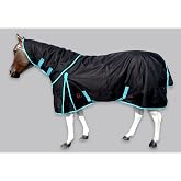 Tech Equestrian Horse RAIN Sheet with Neck Cover | 1200Denier Horse Rainsheet with Hood | Horse Turnout Sheet With Neck |Horse Rainsheet Combo (Waterproof | Breathable) (Black-with-Turquoise-Trim, 78)