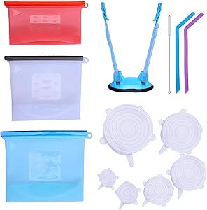 LEASEN Silicone Bags,Reusable Silicone Food Bags, Airtight Food Preservation Bags/Preservation Lids/Food Grade/Multi-Functional Silicone Bags for Liquids, Meat, Snacks, Sandwiches, Vegetables.